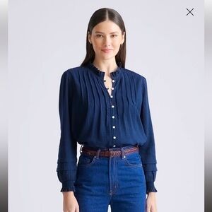 Luxe Organic Textured Cotton Peasant Blouse